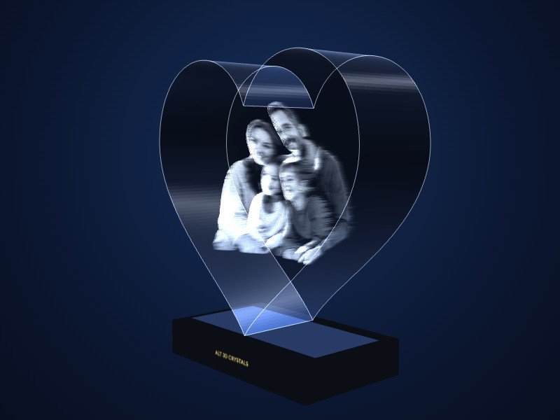 Side view of the 3D preview showing the depth of the engraving inside the crystal
